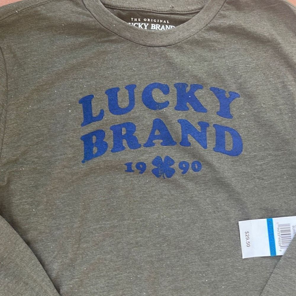 NWT Boys Lucky Brand cotton long-sleeve t-shirt, boy’s xl, green with blue logo